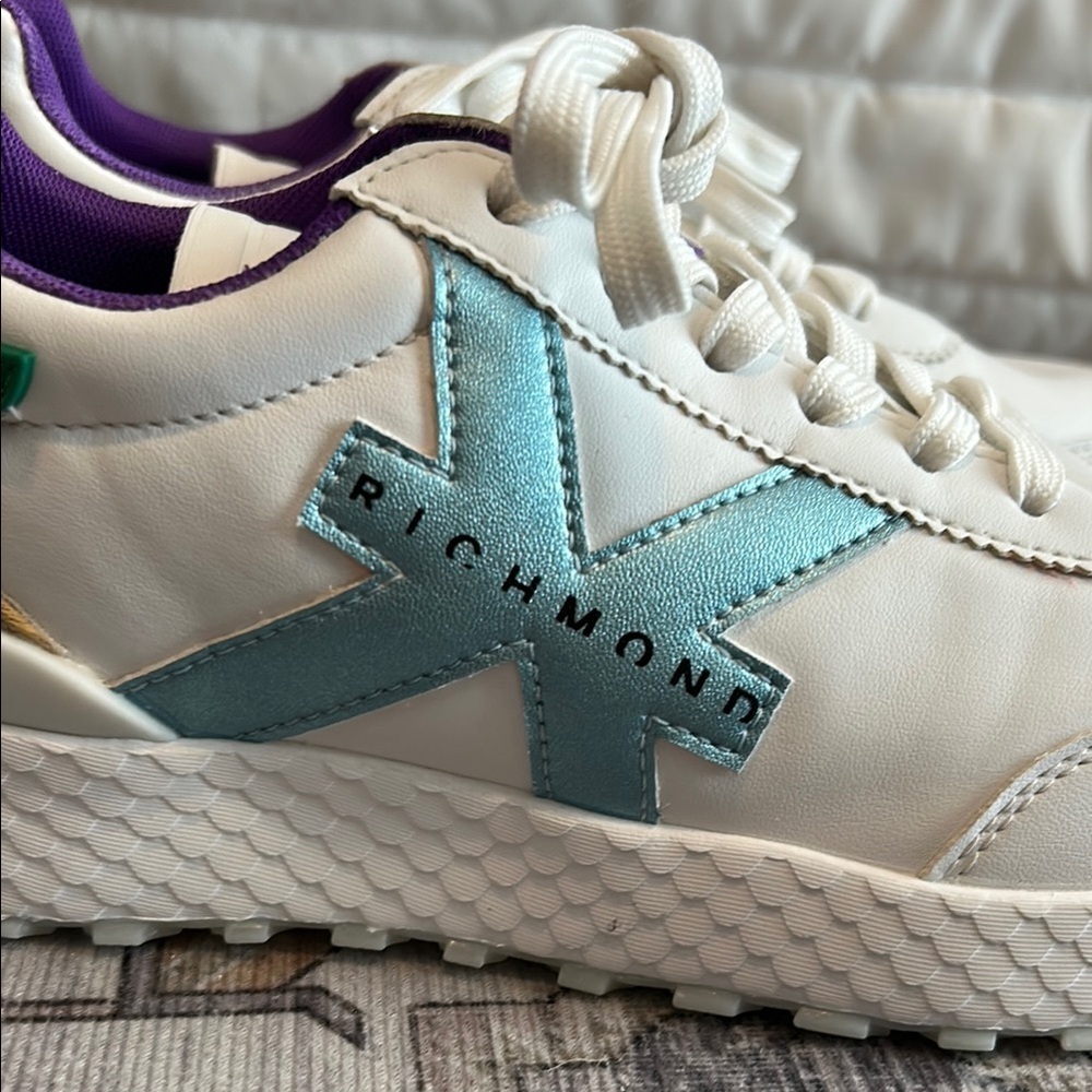 John Richmond - NEW!!COLORBLOCK SNEAKER IN WHITE/CELESTE/GREEN - Size 9 - Picture 3 of 9